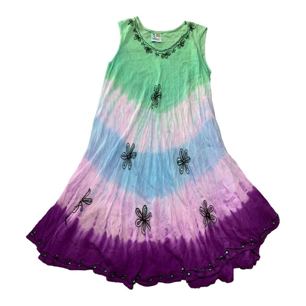 India Boutique dress womens one size purple green blue swim cover light sequin